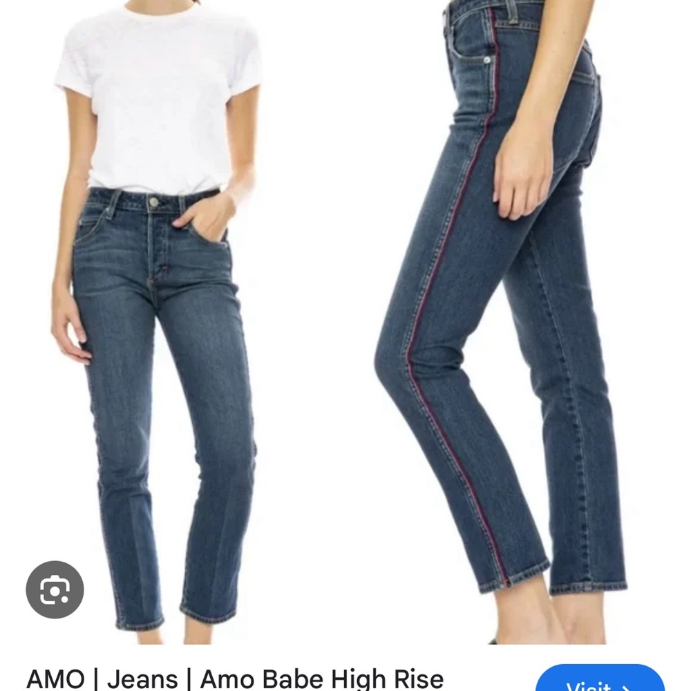 AMO babe straight leg jeans, red piping on side